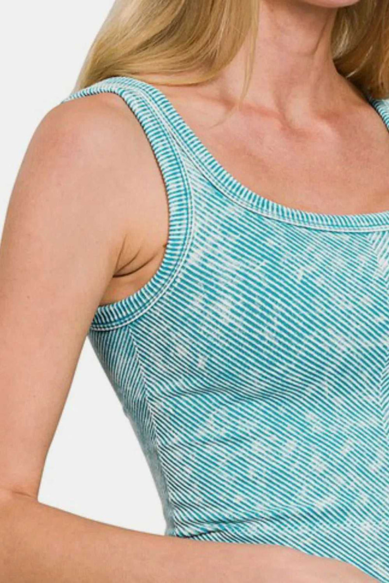 Zenana Washed Ribbed Scoop Neck Wide Strap Tank - Hopeford Streams