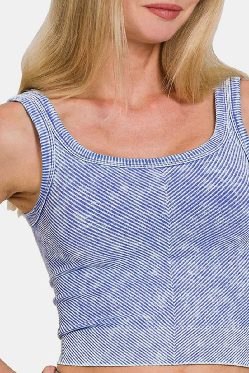 Zenana Washed Ribbed Scoop Neck Wide Strap Tank - Hopeford Streams
