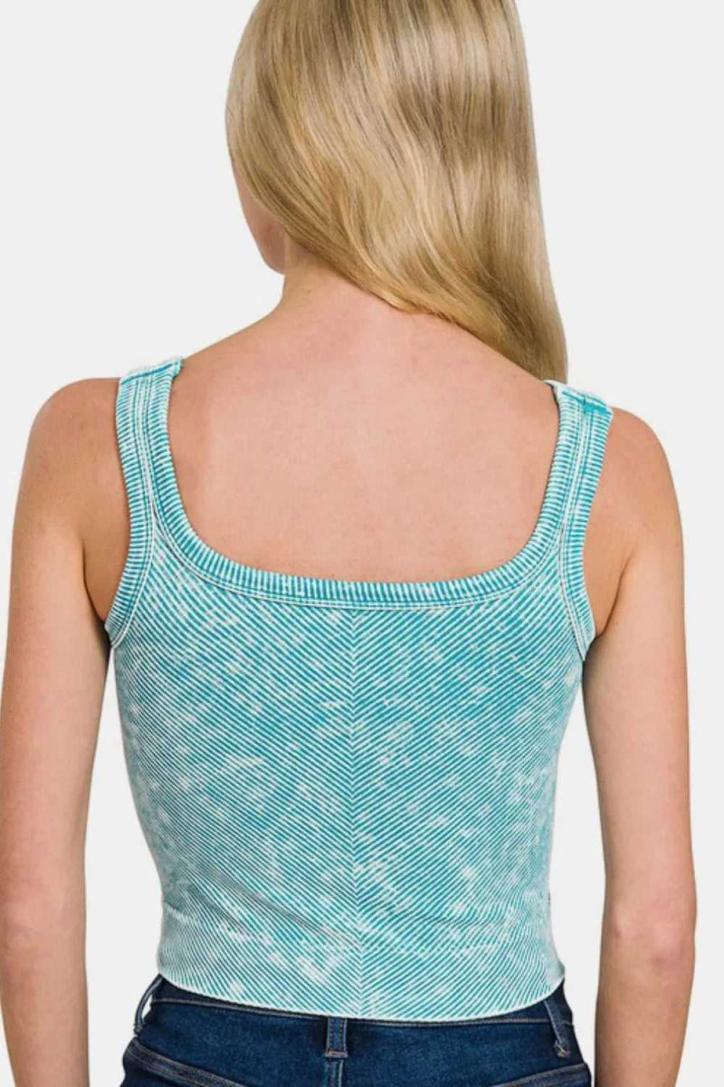 Zenana Washed Ribbed Scoop Neck Wide Strap Tank - Hopeford Streams