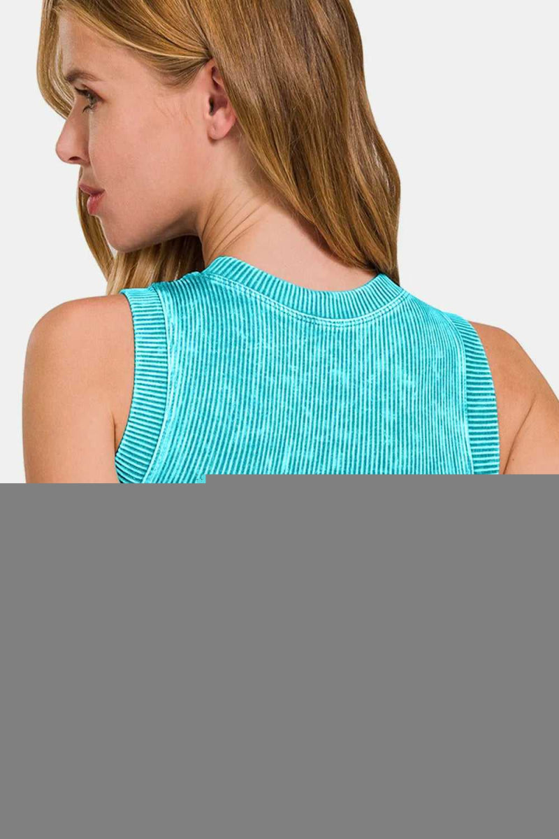 Zenana Washed Ribbed Seamless Crop Tank with Bra Pad - Hopeford Streams