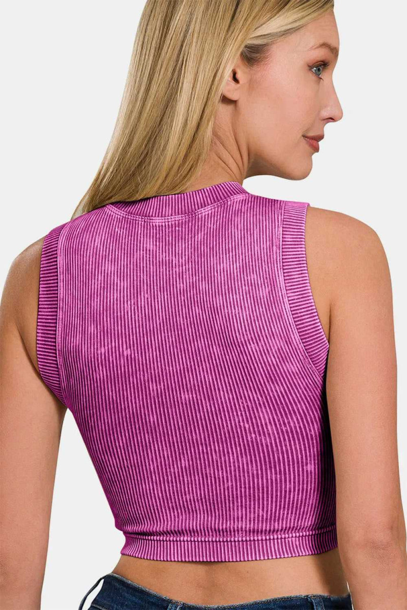Zenana Washed Ribbed Seamless Crop Tank with Bra Pad - Hopeford Streams