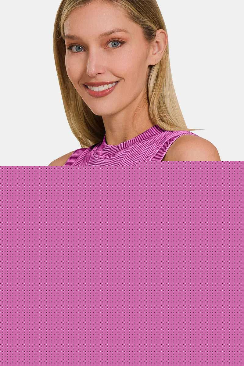 Zenana Washed Ribbed Seamless Crop Tank with Bra Pad - Hopeford Streams