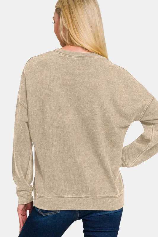Zenana Washed Round Neck Dropped Shoulder Sweatshirt - Hopeford Streams
