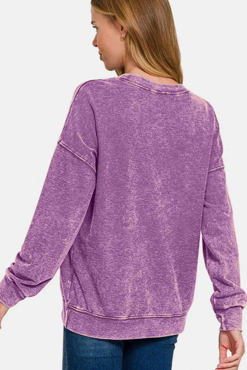 Zenana Washed Round Neck Dropped Shoulder Sweatshirt - Hopeford Streams