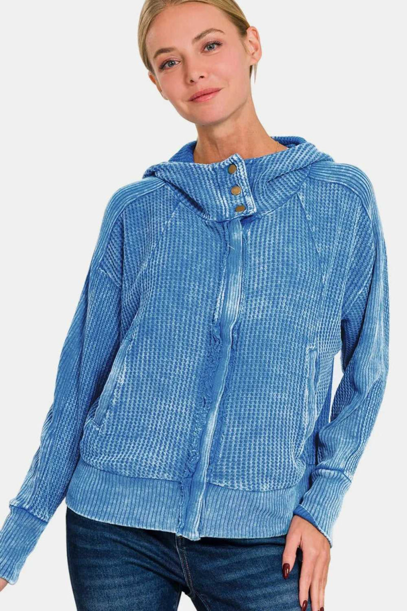 Zenana Washed Zip Up Hooded Jacket - Hopeford Streams