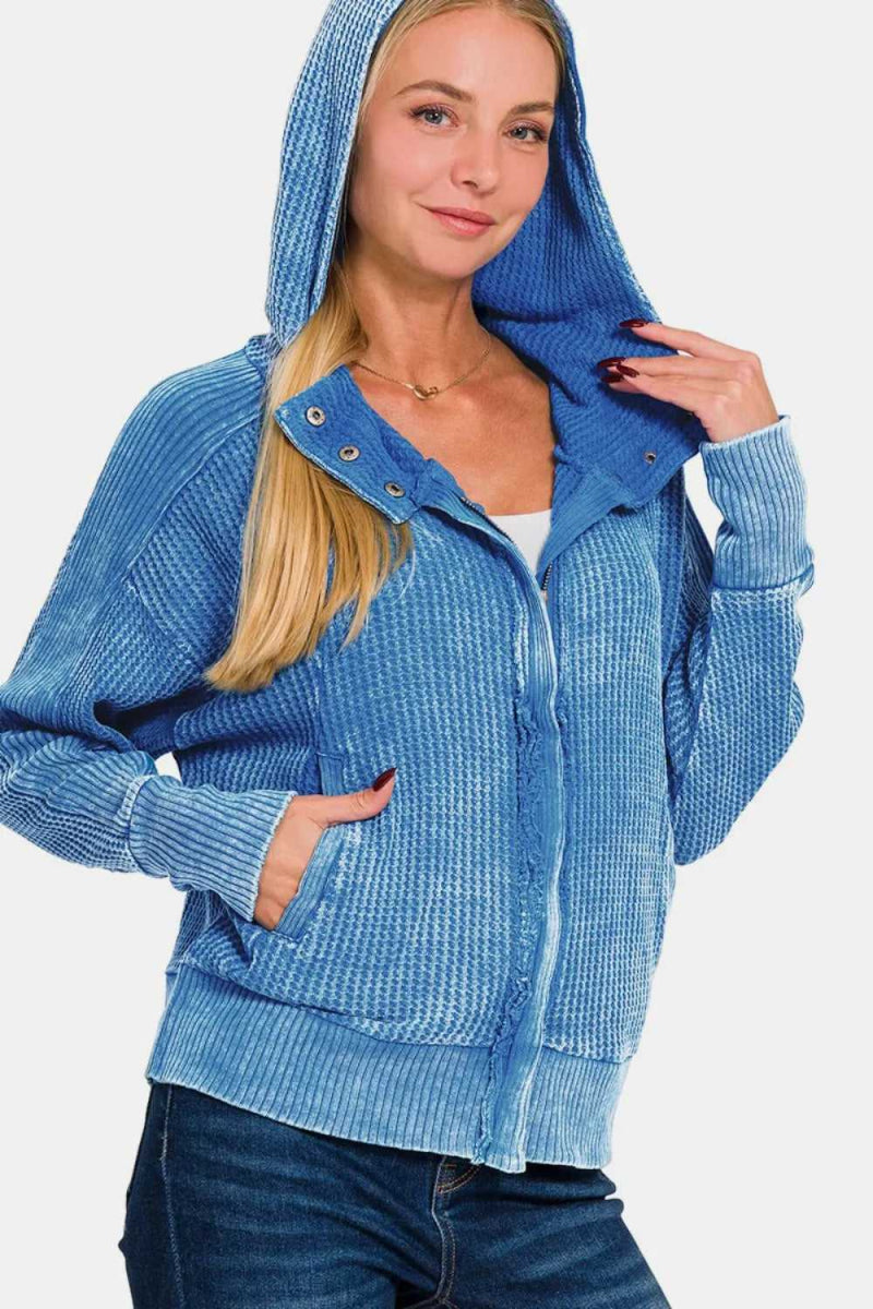 Zenana Washed Zip Up Hooded Jacket - Hopeford Streams