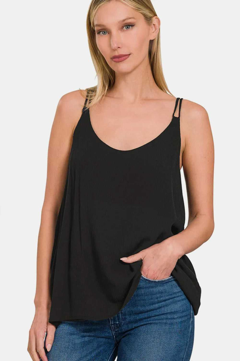 Zenana Woven Double Spaghetti Strap V - Neck Cami - Hopeford Streams