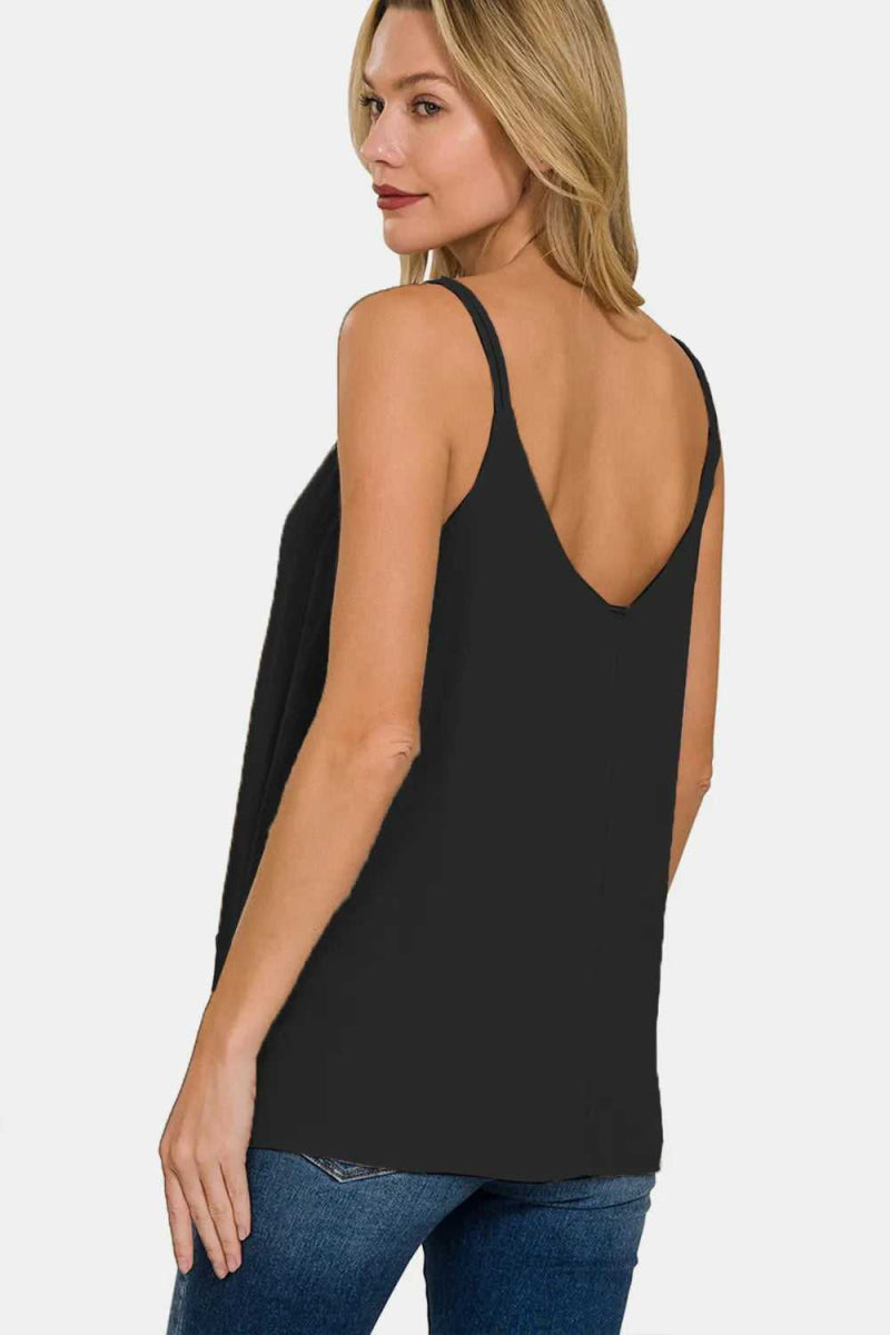 Zenana Woven Double Spaghetti Strap V - Neck Cami - Hopeford Streams