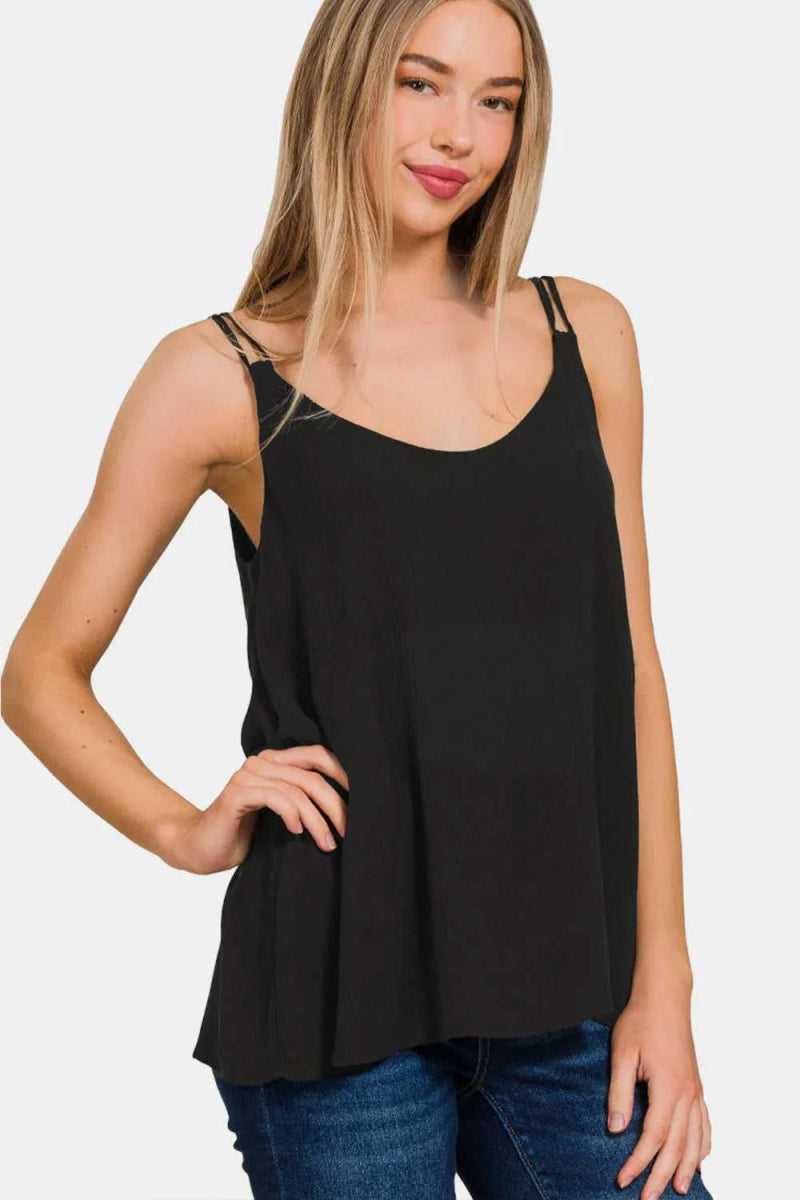 Zenana Woven Double Spaghetti Strap V - Neck Cami - Hopeford Streams