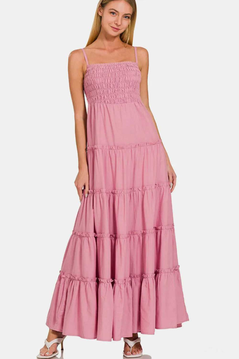 Zenana Woven Smocked Tiered Cami Maxi Dress - Hopeford Streams