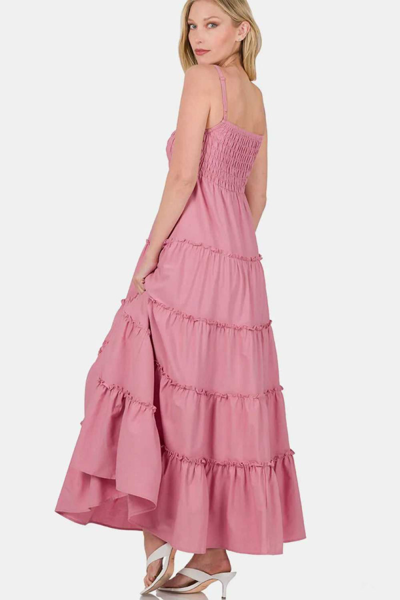 Zenana Woven Smocked Tiered Cami Maxi Dress - Hopeford Streams