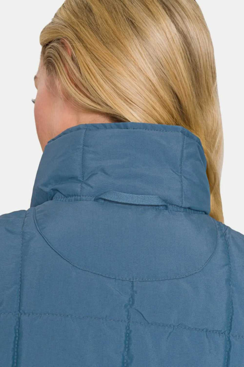 Zenana Zip Up Cropped Puffer Vest with Pockets - Hopeford Streams