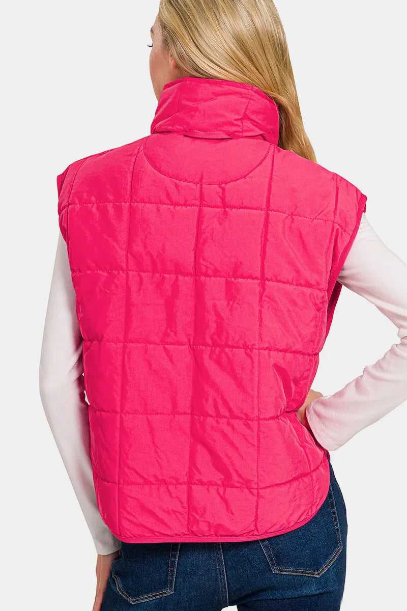 Zenana Zip Up Cropped Puffer Vest with Pockets - Hopeford Streams