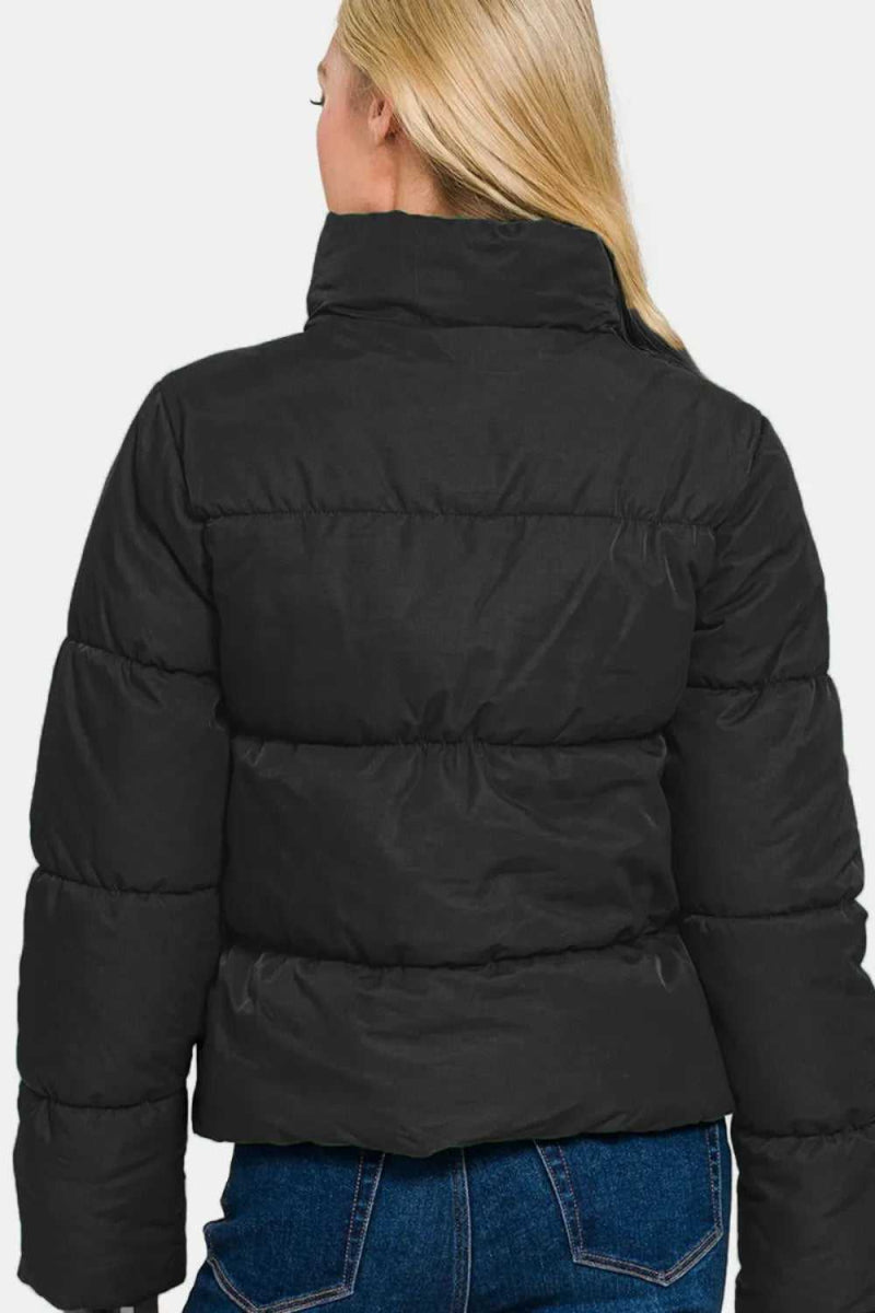 Zenana Zip Up Turtleneck Puffer Jacket with Pockets - Hopeford Streams