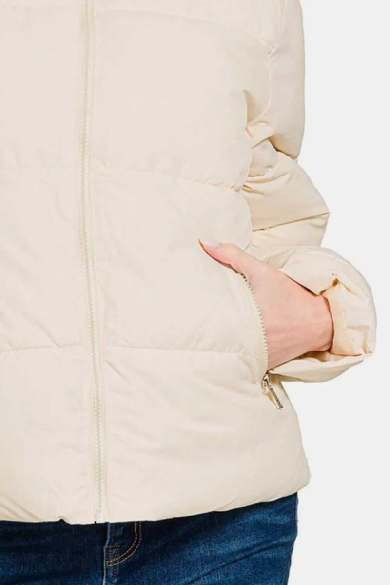 Zenana Zip Up Turtleneck Puffer Jacket with Pockets - Hopeford Streams