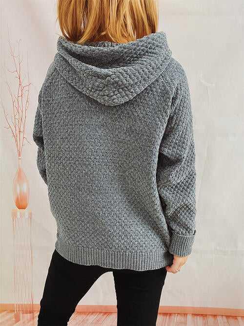 Drawstring Long Sleeve Hooded Sweater -- 