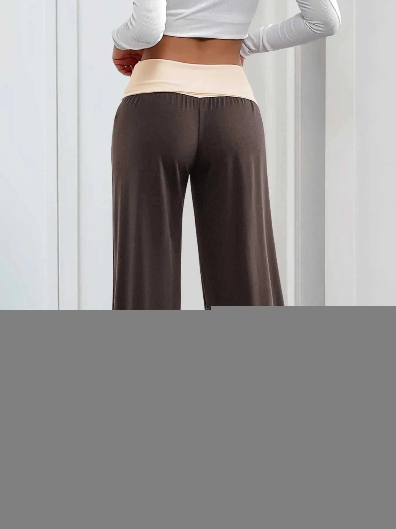 Contrast Waistband Wide Leg Pants -- 