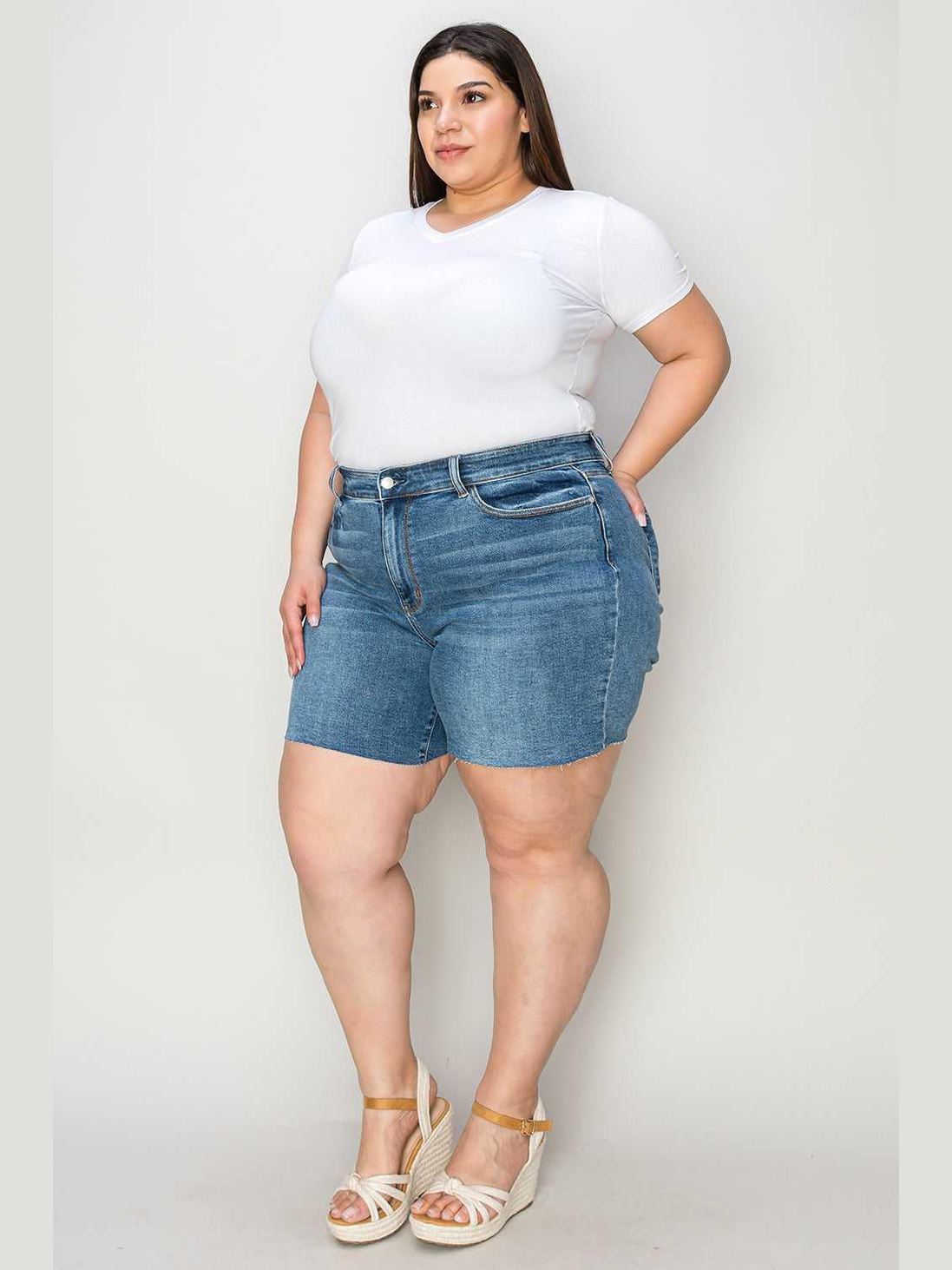 Judy Blue Full Size High Waist Slim Denim Shorts -- 