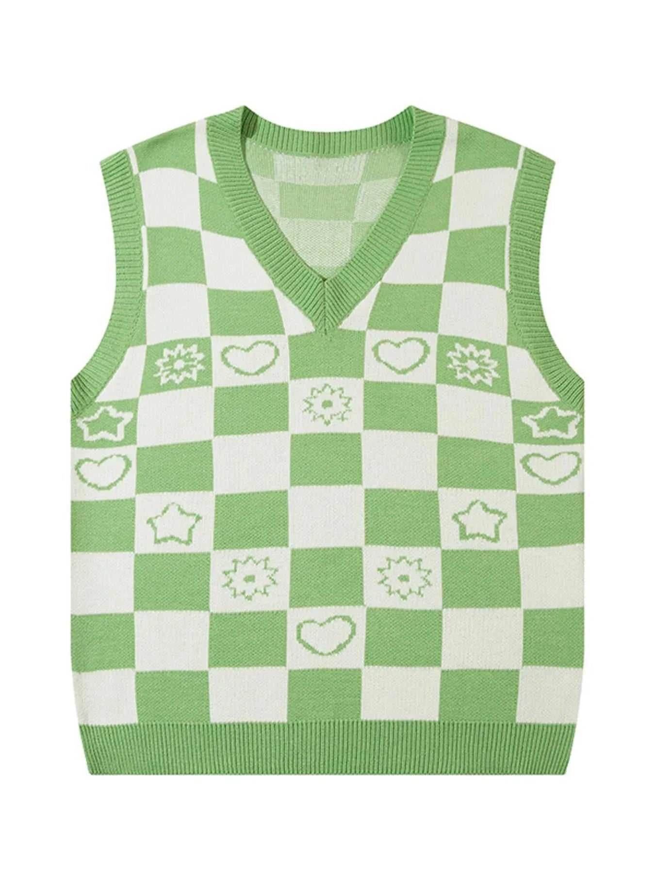 Men's Checkered Heart Pattern Sweater Vest