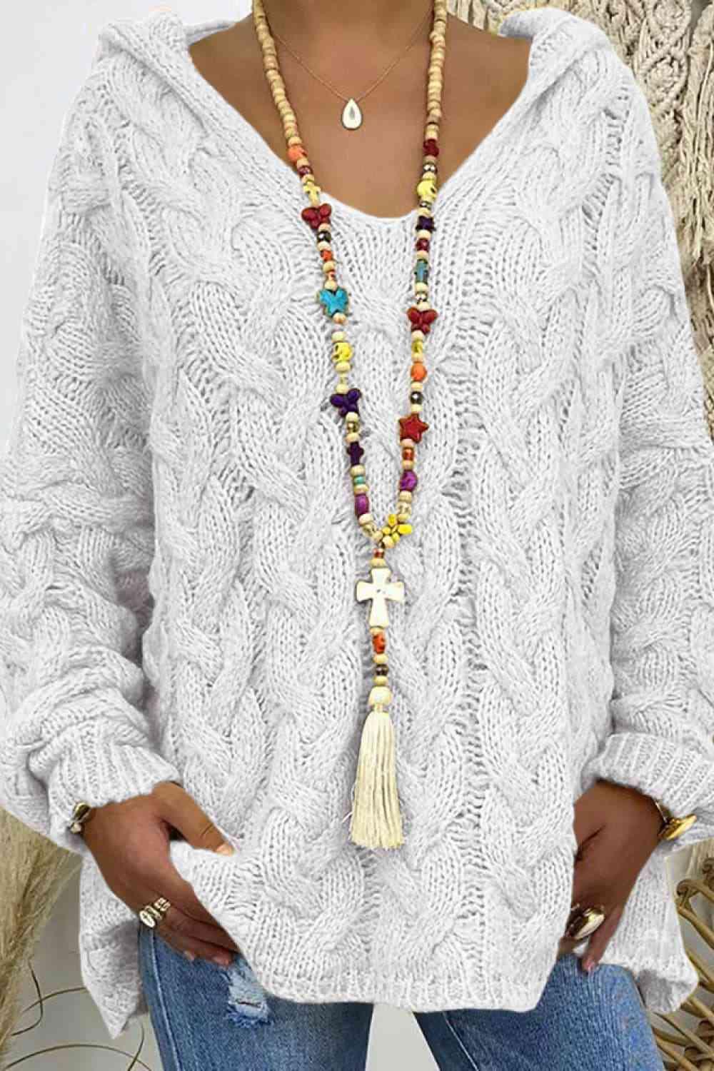 Cable-Knit Hooded Sweater -- 