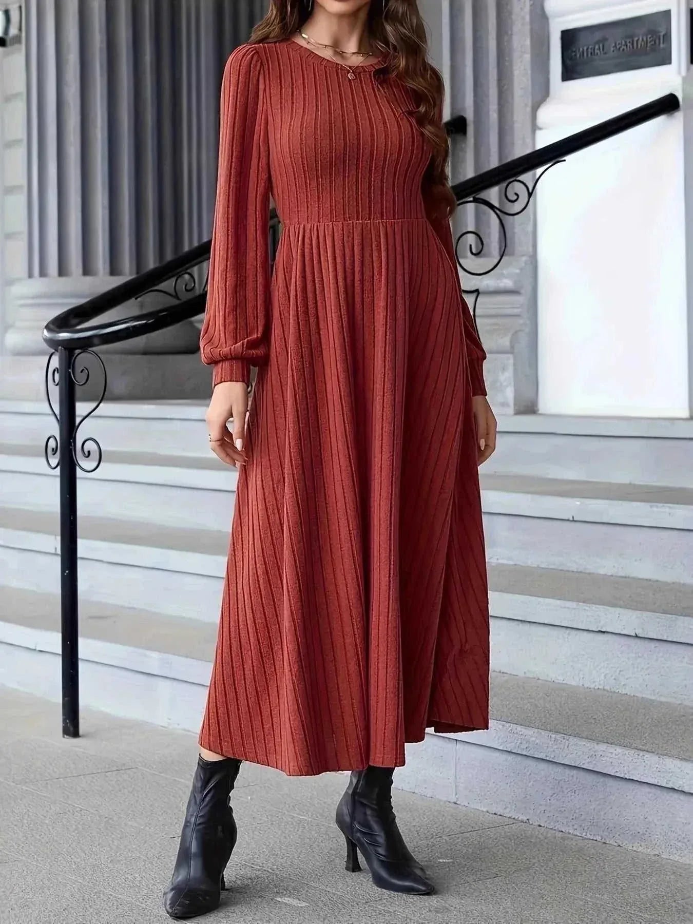 Ribbed Long Sleeve Sweater Dress -- 