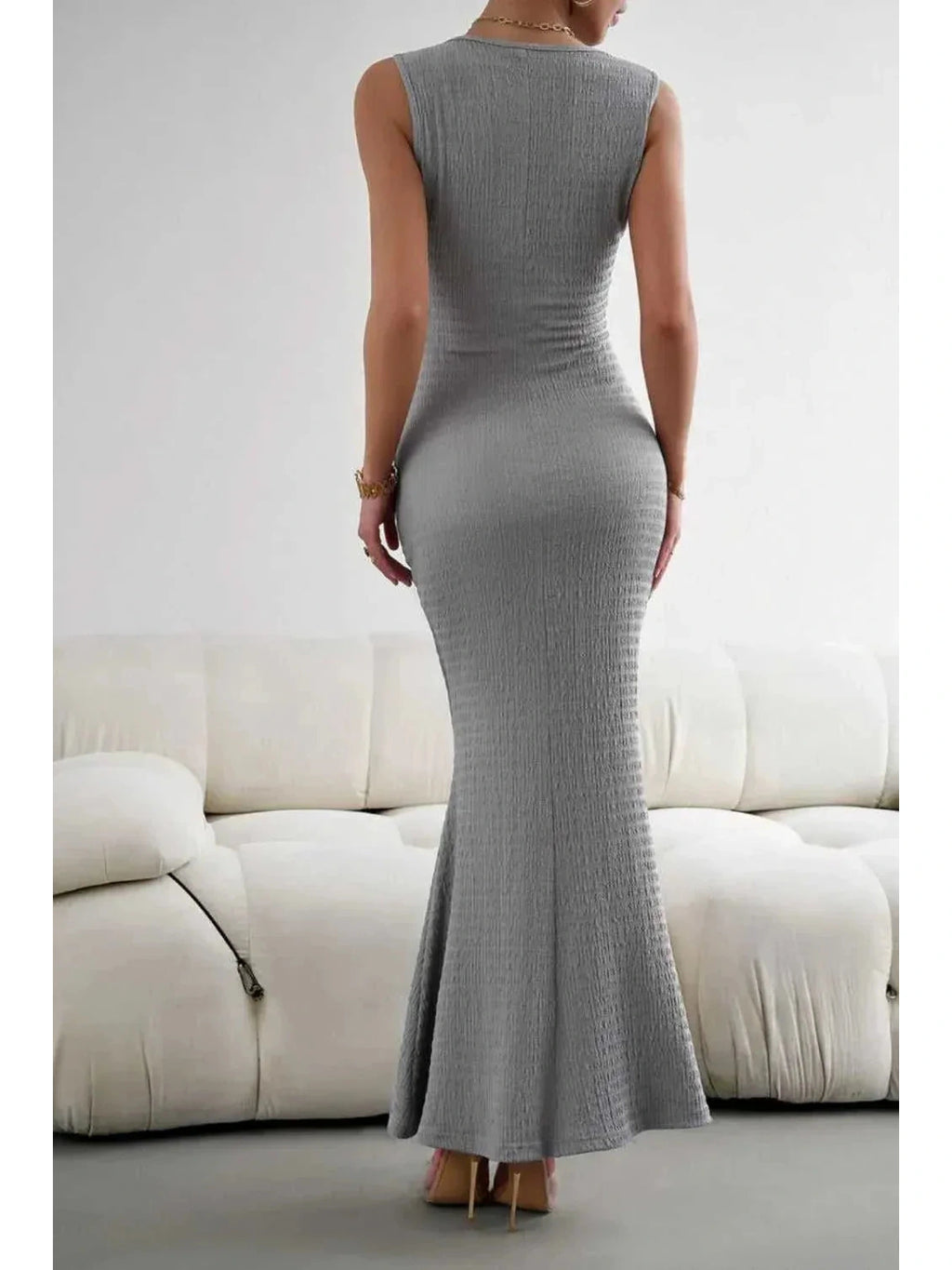 Devine Round Neck Sleeveless Maxi Fishtail Dress -- 