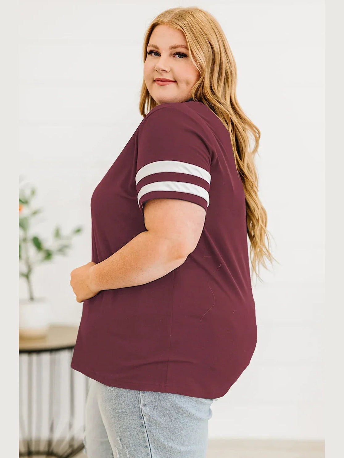 Plus Size Striped V-Neck Tee Shirt -- 