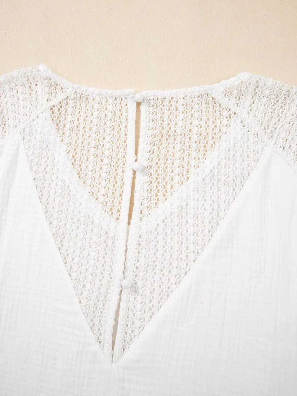 Lace Crochet Textured Button Back V Neck T Shirt -- 