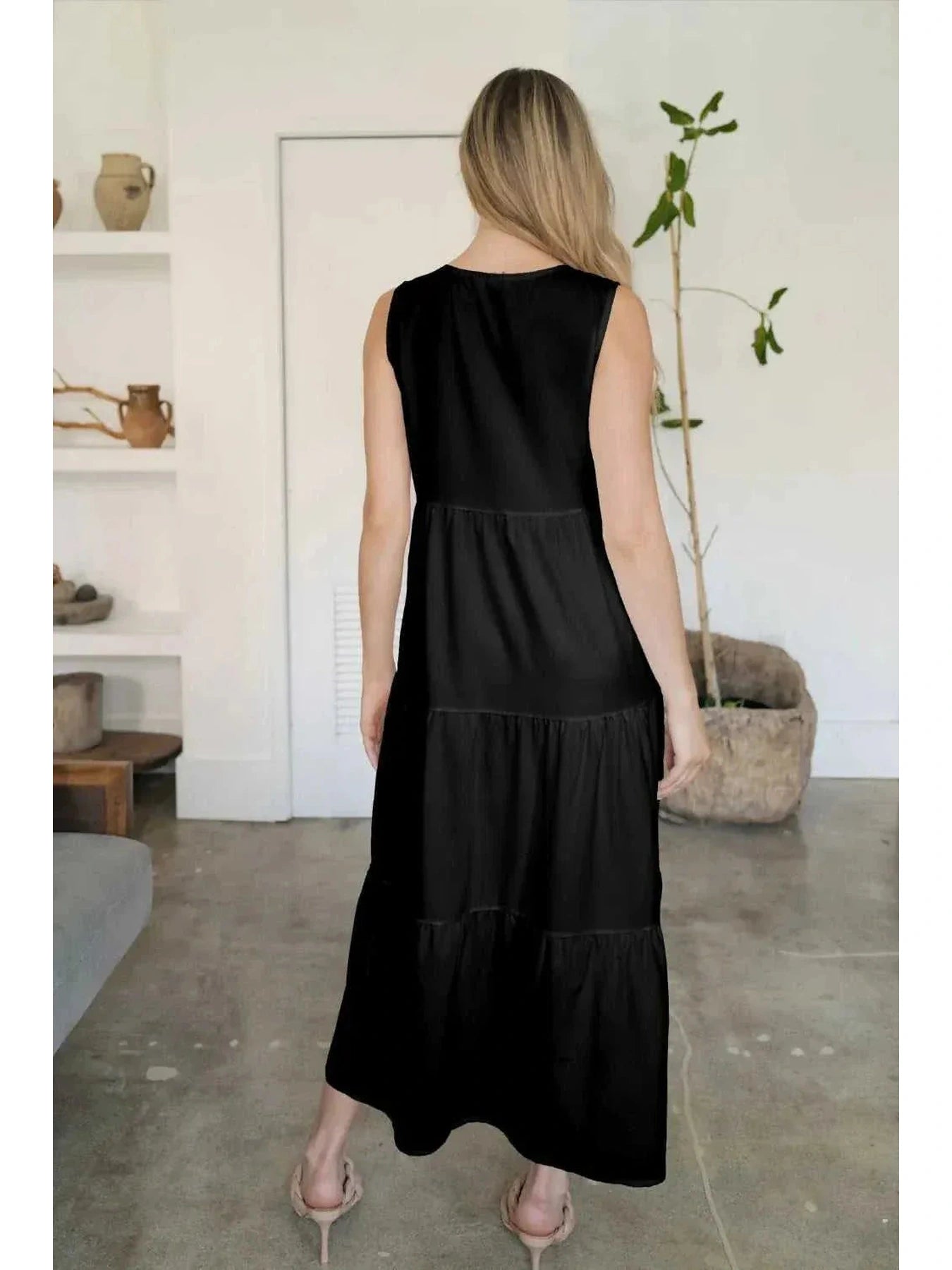 FAM-FAM Tiered V-Neck Sleeveless Dress -- 