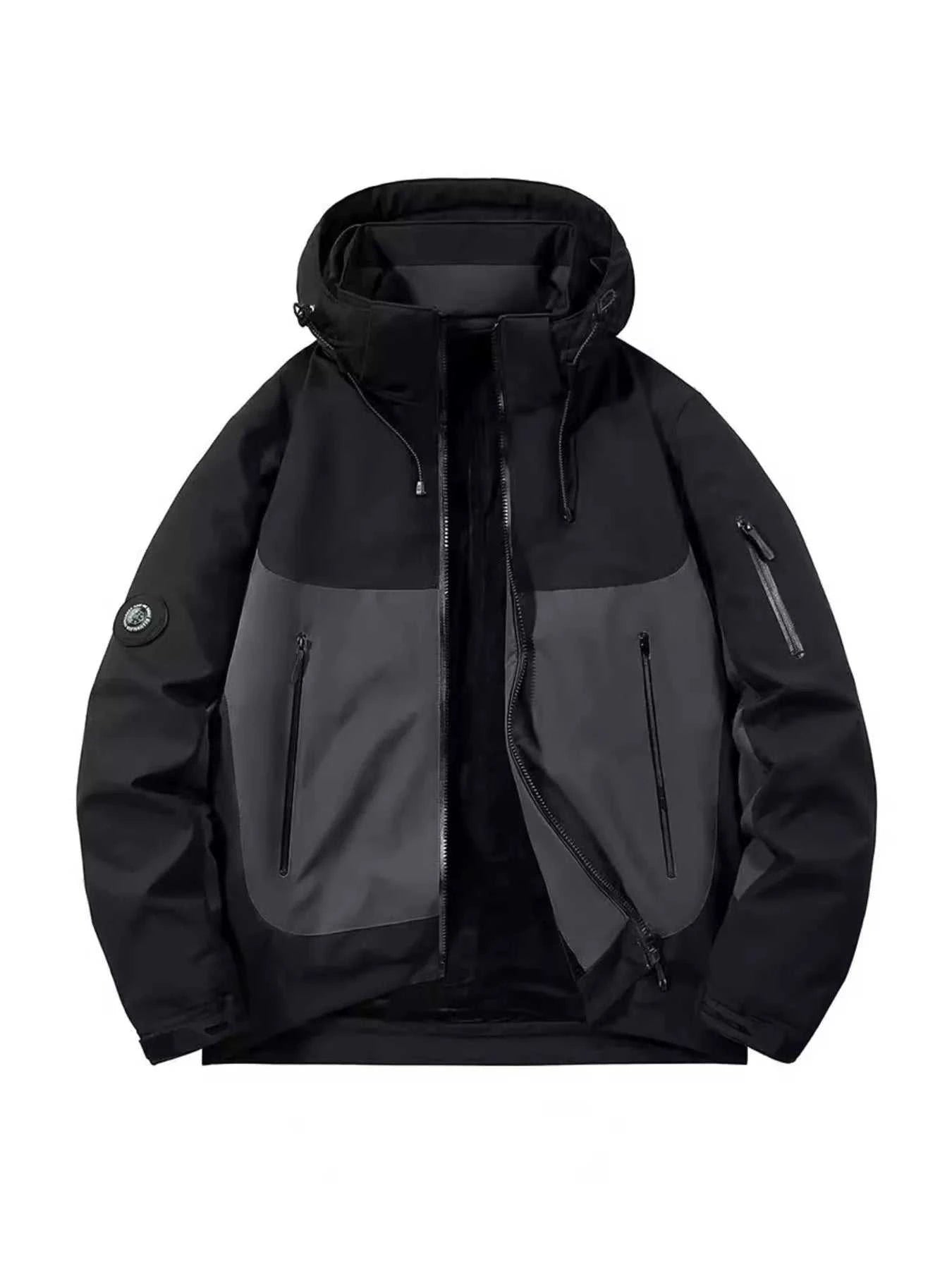 Men's Plus Size Hooded Color Block Windproof Jacket