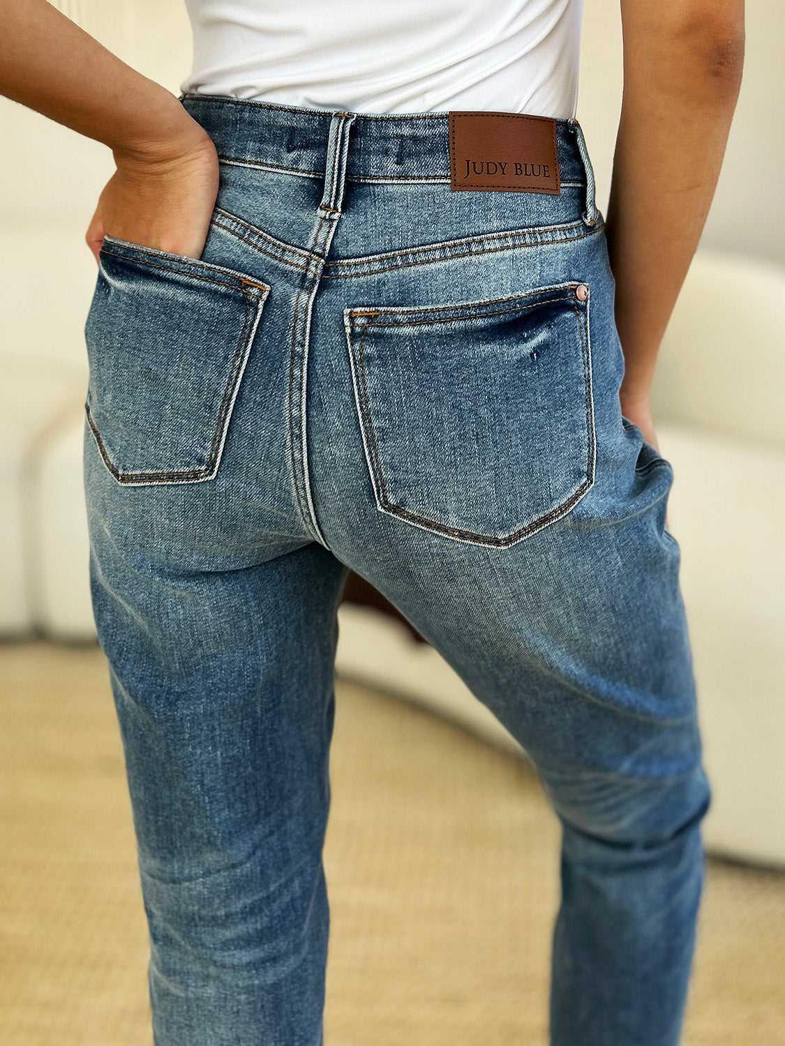 Judy Blue Full Size Mid Rise Rigid Magic Release Hem Jeans -- 