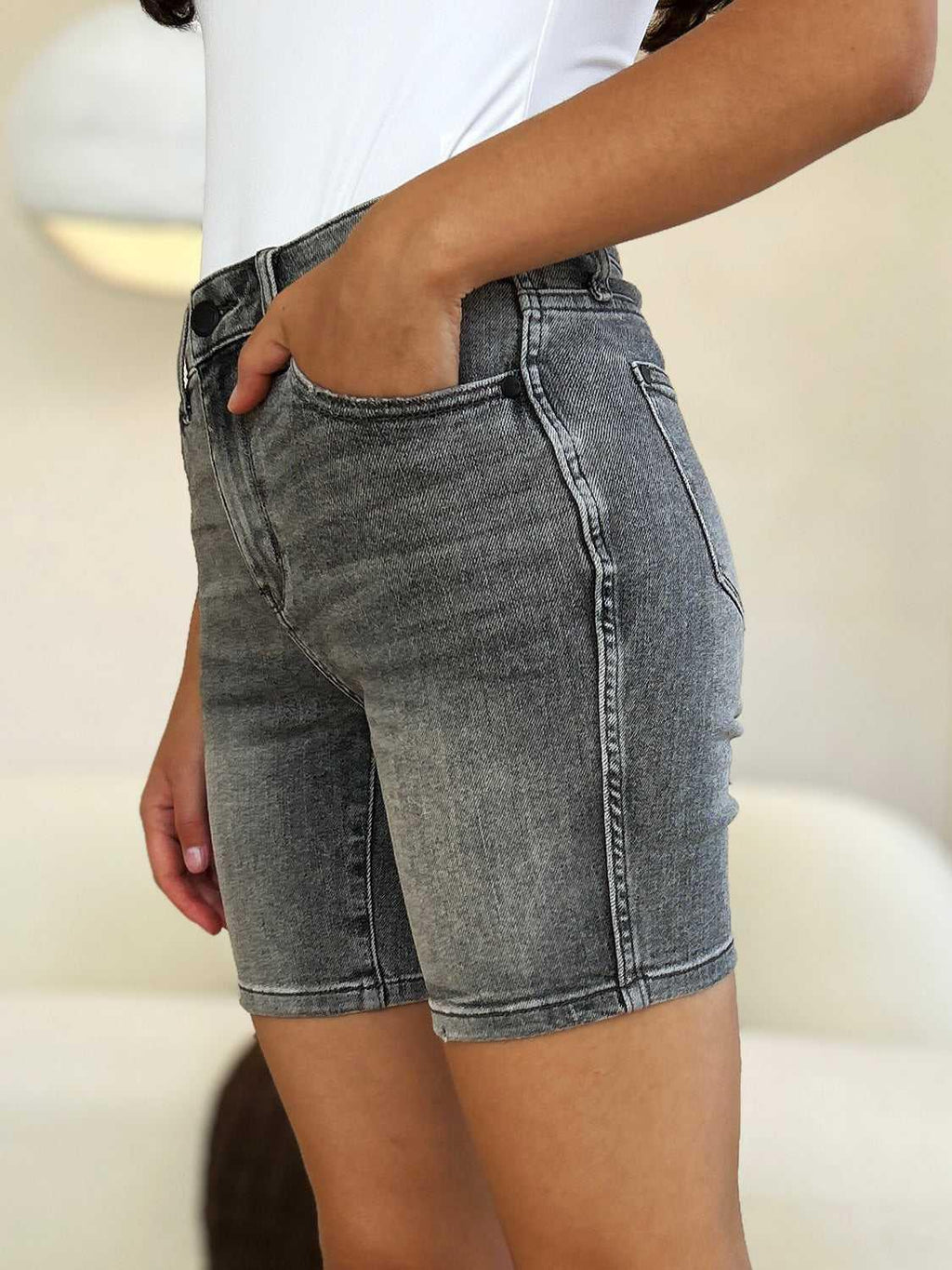 Judy Blue Full Size High Waist Washed Denim Shorts -- 