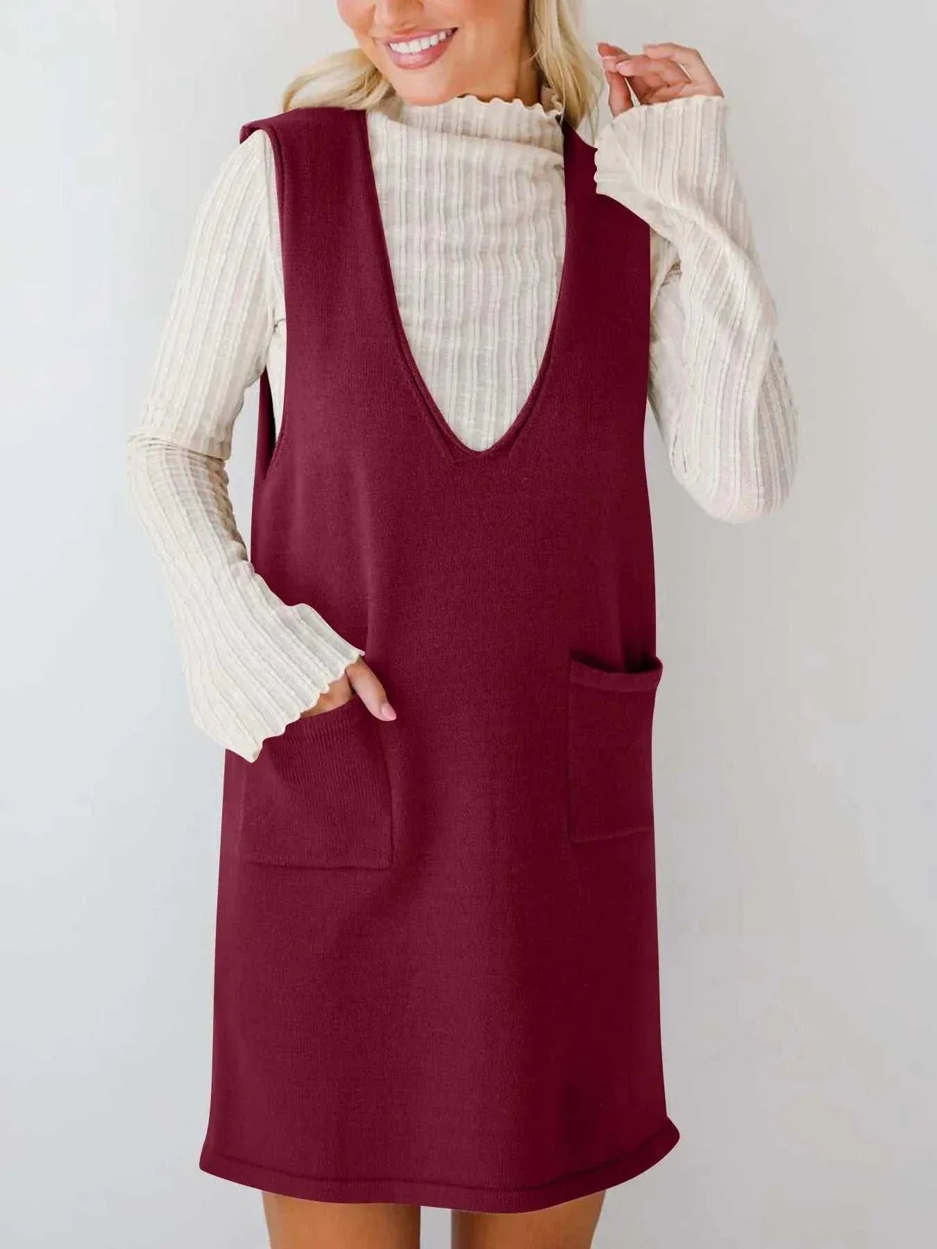 Sleeveless Knit Dress with Pockets -- 