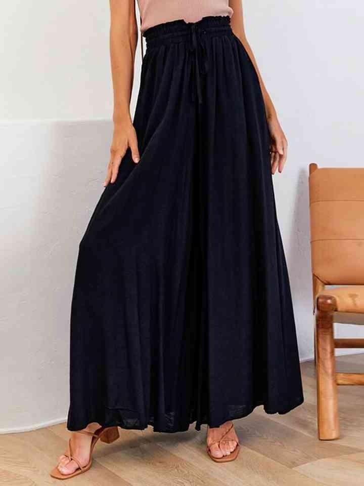 Drawstring Waist Wide Leg Pants -- 