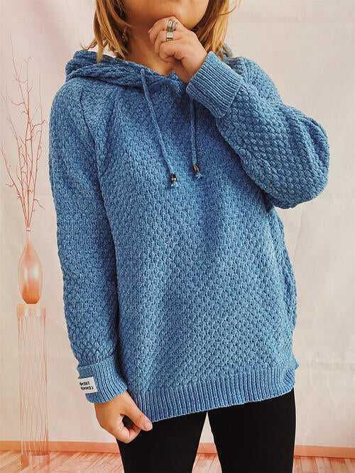 Drawstring Long Sleeve Hooded Sweater -- 