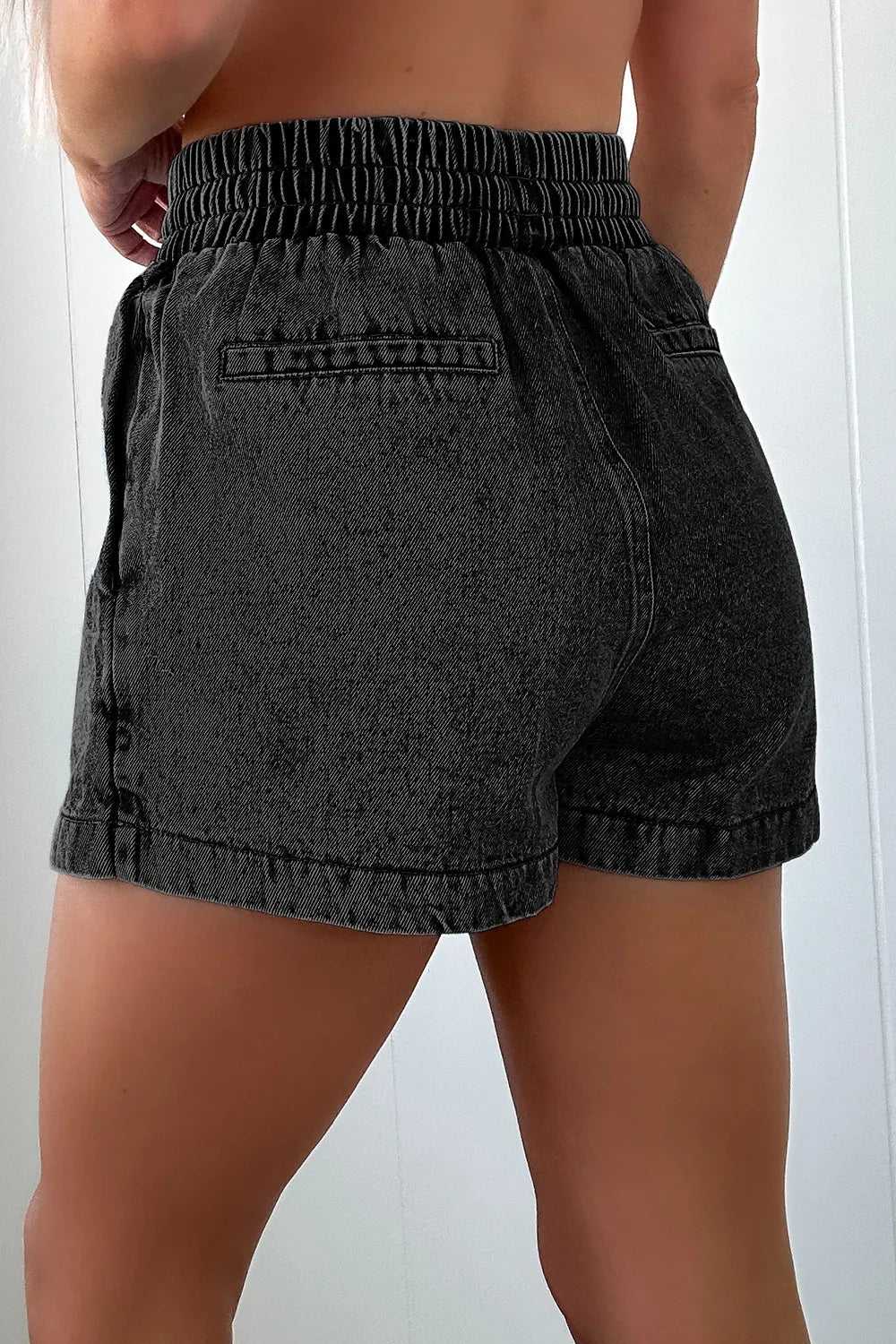 Drawstring High Waist Denim Shorts
