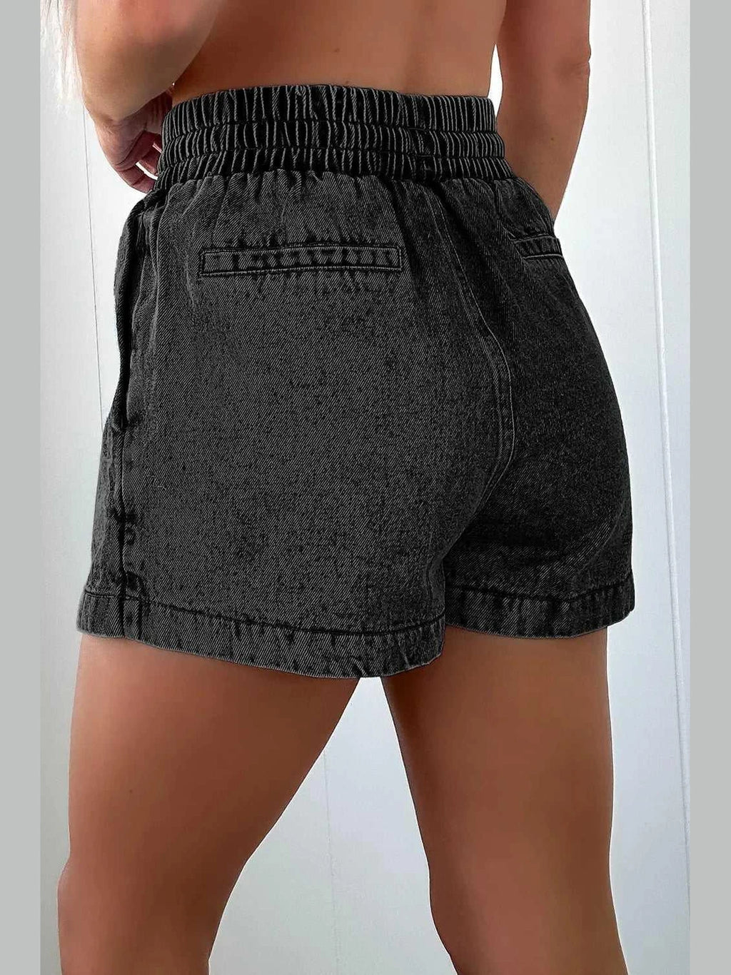Drawstring High Waist Denim Shorts -- 