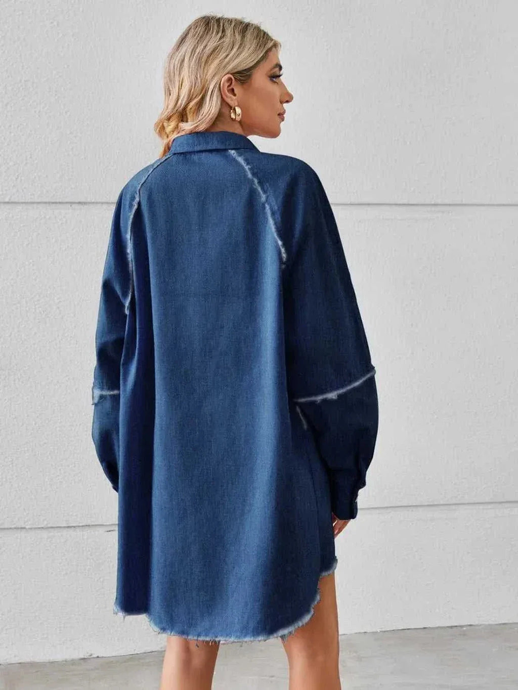 Raw Hem Button Up Denim Dress -- 