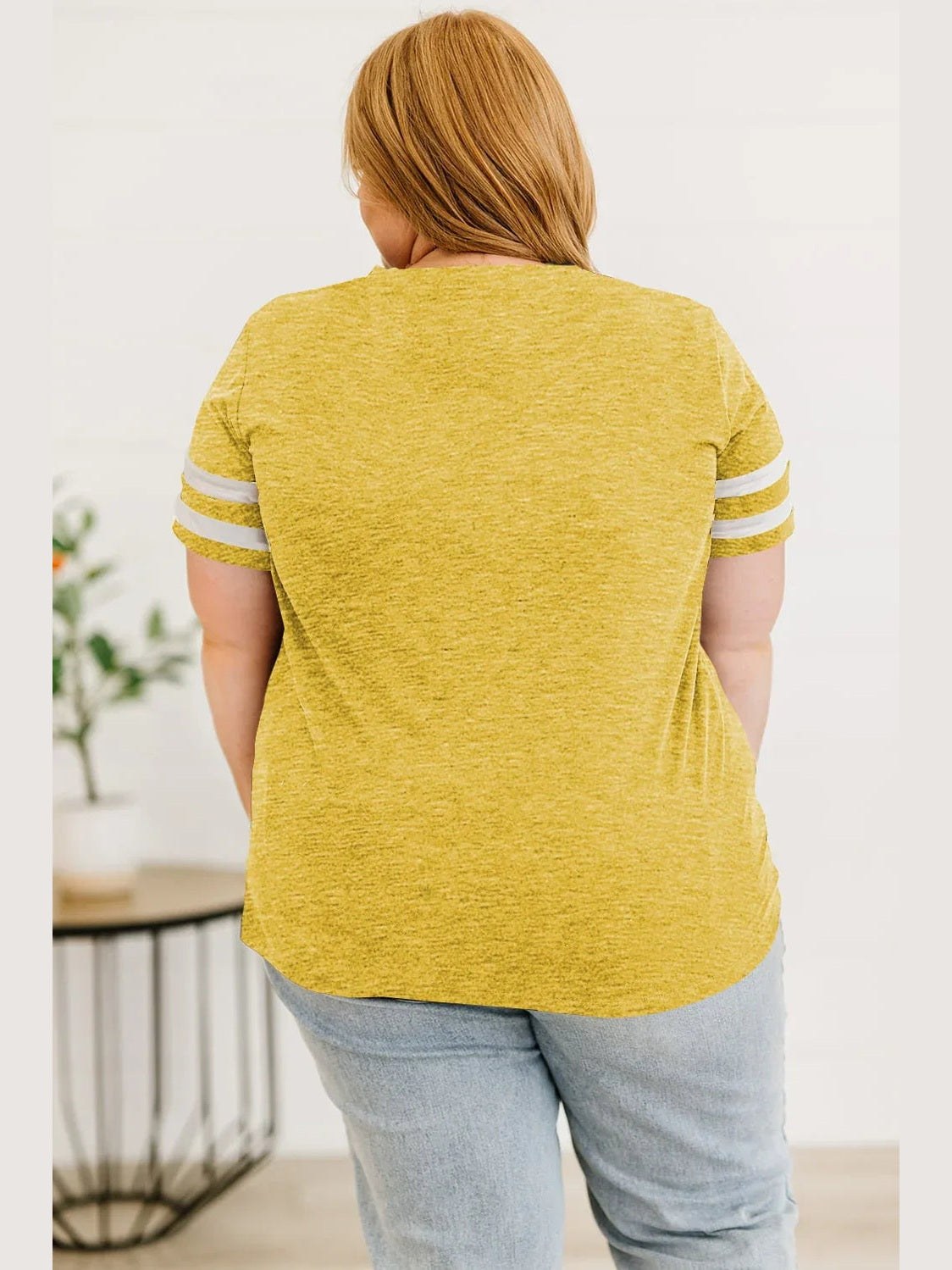 Plus Size Striped V-Neck Tee Shirt -- 