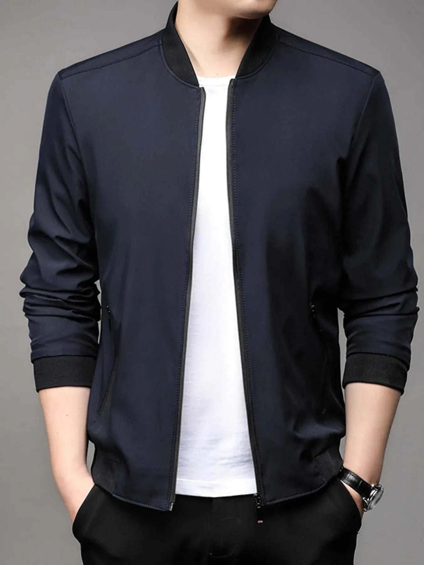 Men's Plus Size Full Zip Front Closure Bomber Jacket with Pockets