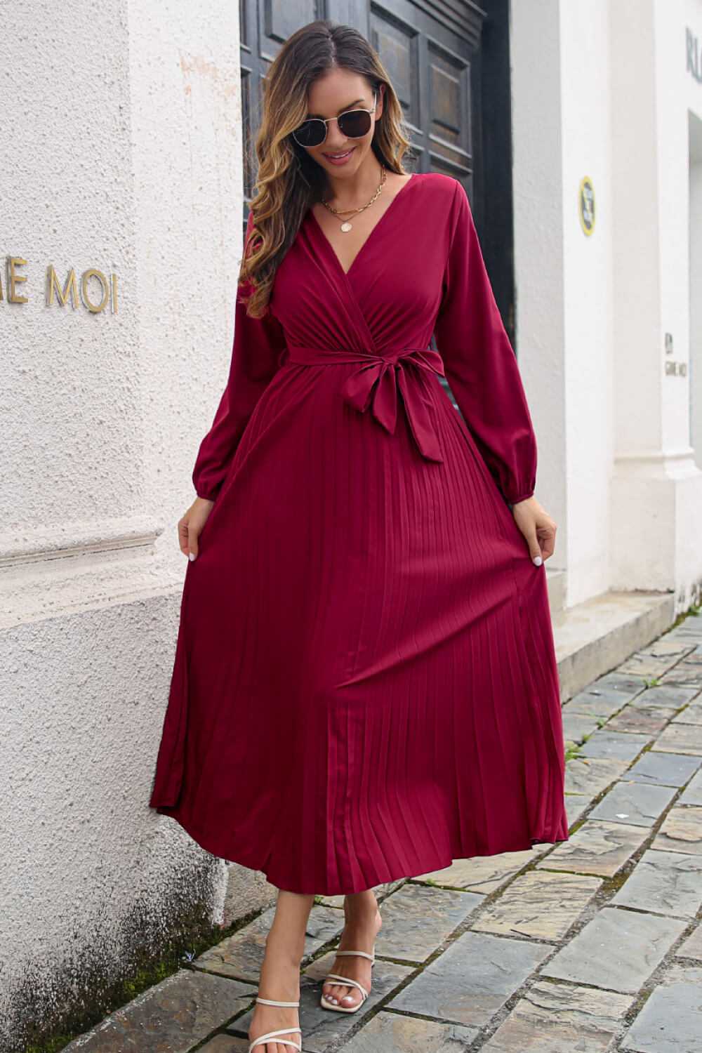 Pleated Long Sleeve Surplice Maxi Dress - product_type from hopeford-streams.myshopify.com