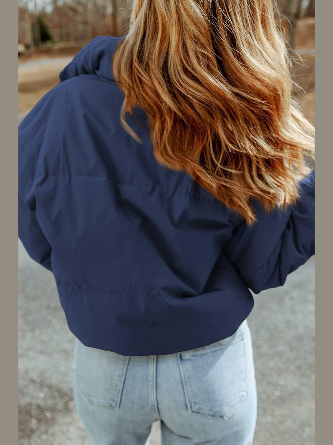 Zip Up Collared Neck Coat with Pockets -- 