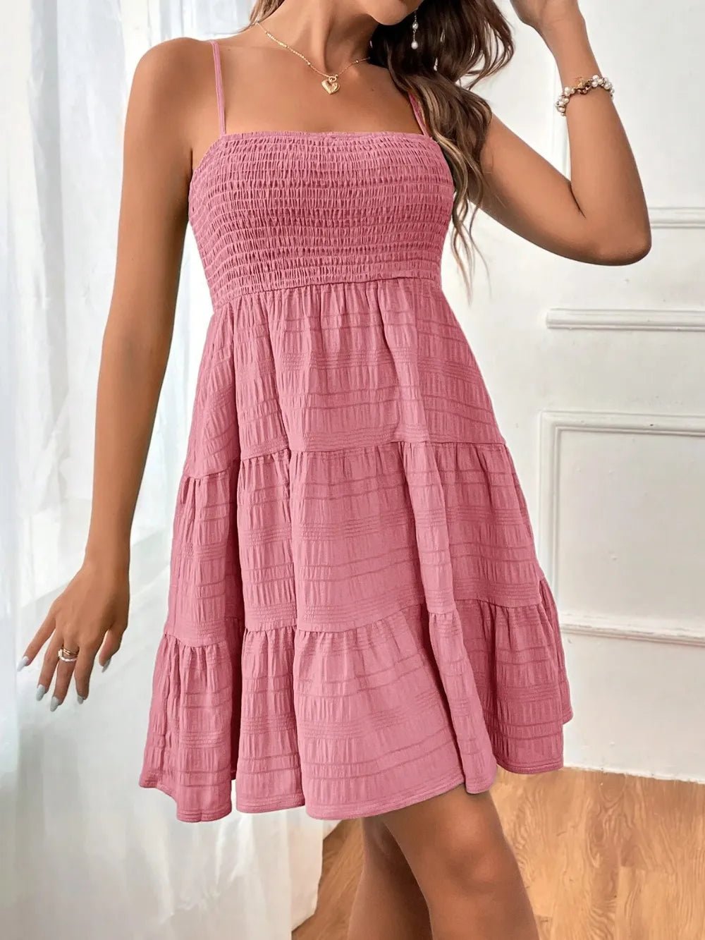 Smocked Tiered Sleeveless Midi Dress – Boho Summer Style