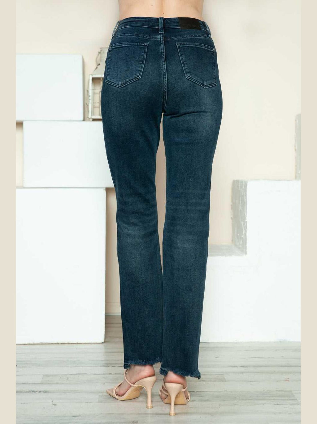 Judy Blue Full Size Button Fly Hem Destroy Straight Jeans -- 