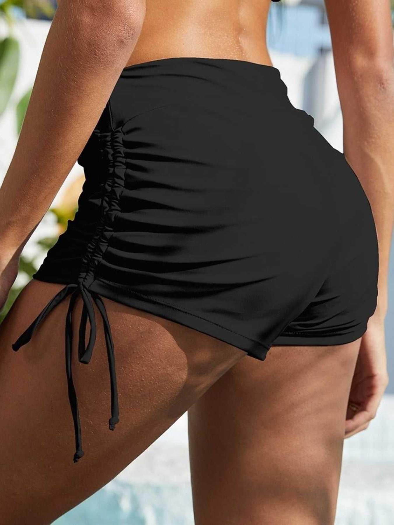 FAM-FAM Drawstring Mid-Rise Waist Swim Shorts -- 