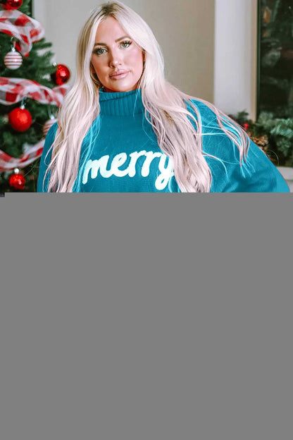 Double Take Full Size Merry Christmas Turtleneck Long Sleeve Sweater