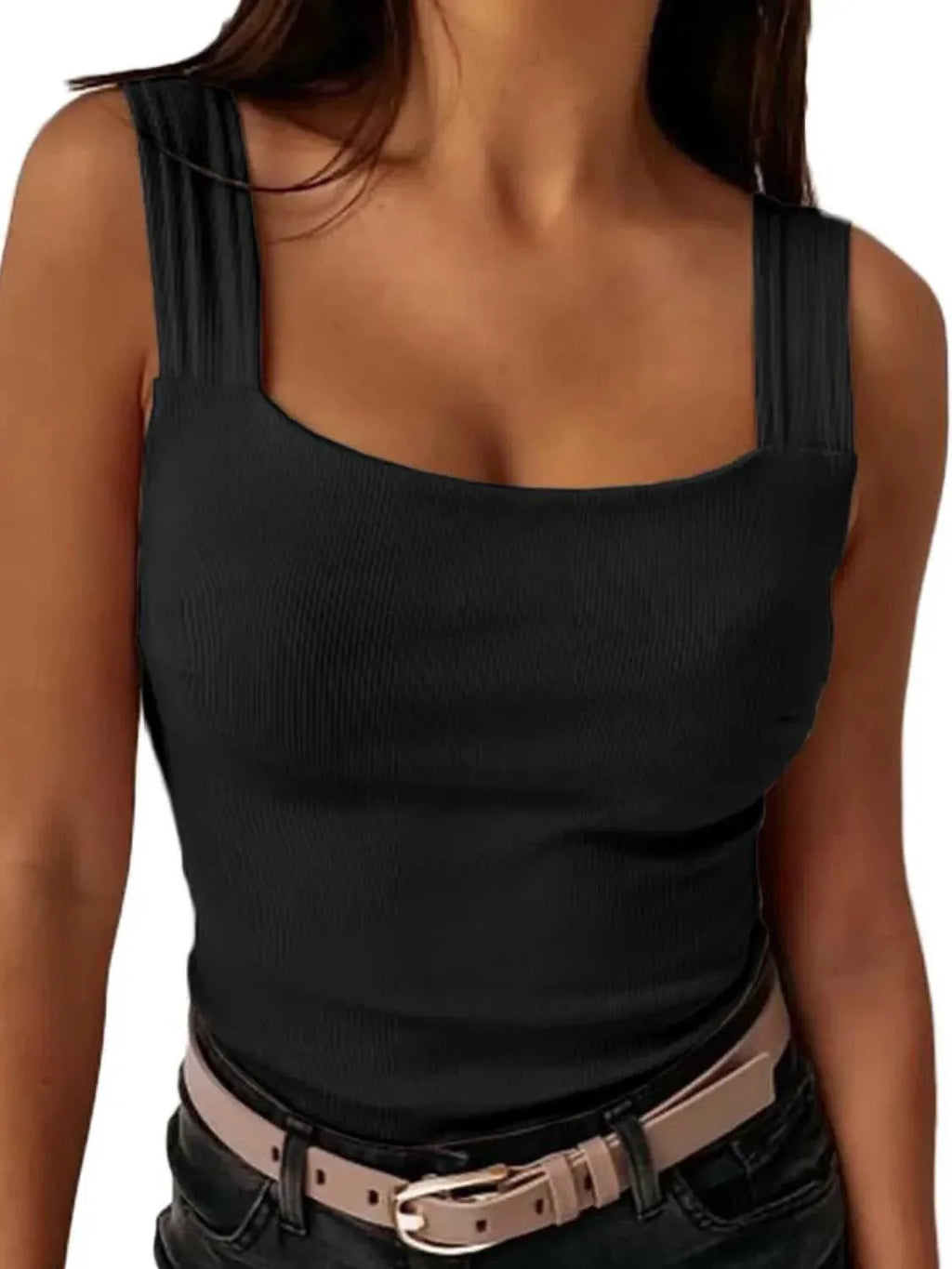Square Neck Wide Strap Tank -- 
