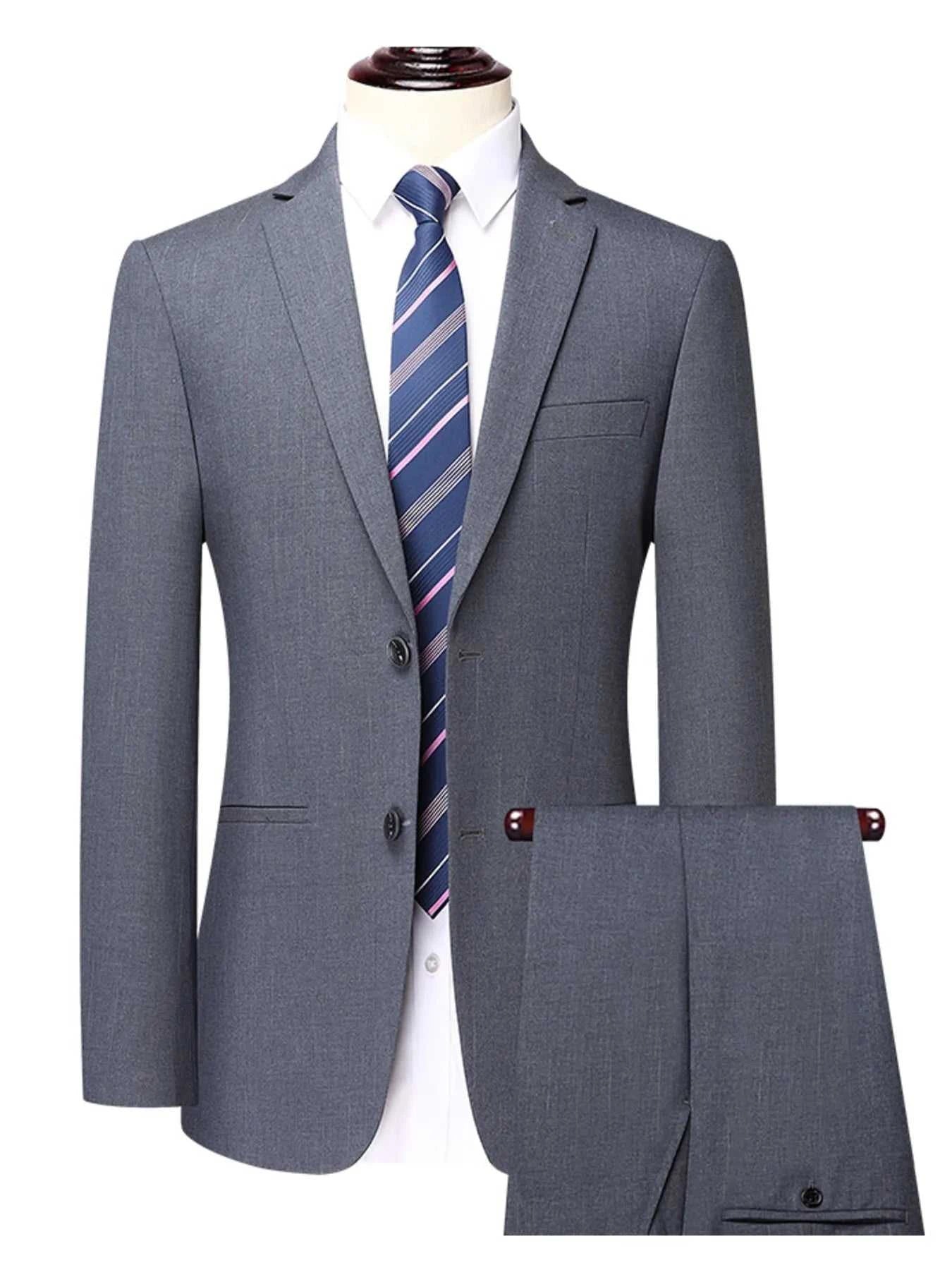 Men's Lapel Collar Long Sleeve Blazer and Pants Set