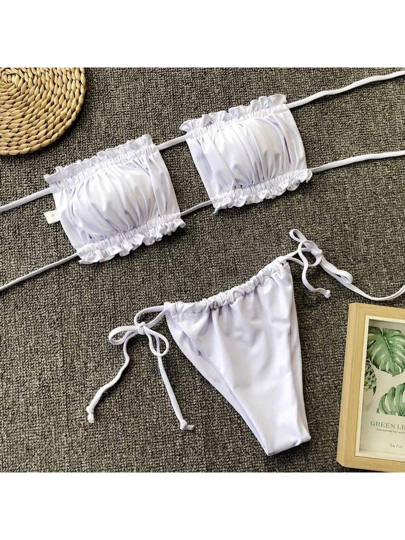 Frill Trim Ruched Bikini Set -- 