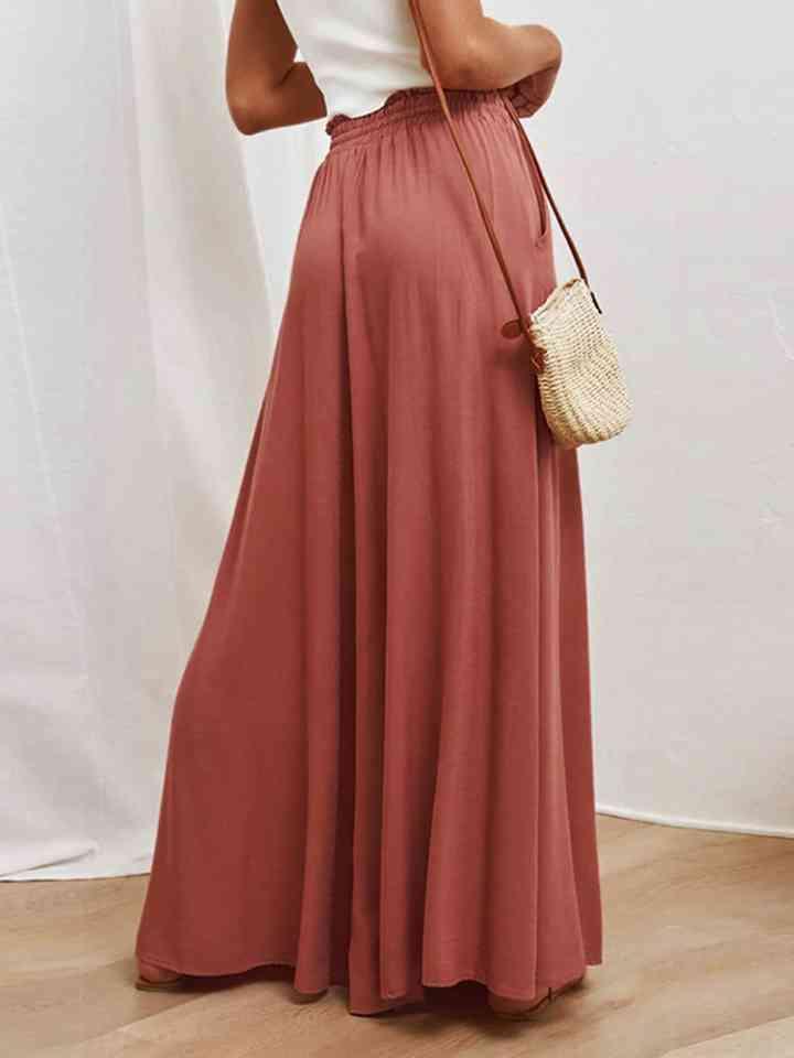 Drawstring Waist Wide Leg Pants -- 